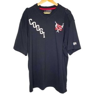 Coogi V Neck Shirt Men's Embroidered Spell Out and Crest Shoulder Buttons XXL